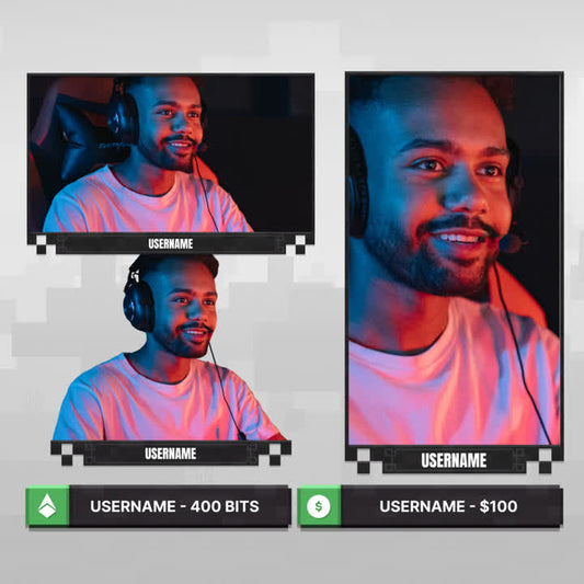 Streamcraft Webcam Overlays. Two cam boxes with customizable icons. Grey Minecraft-themed background.