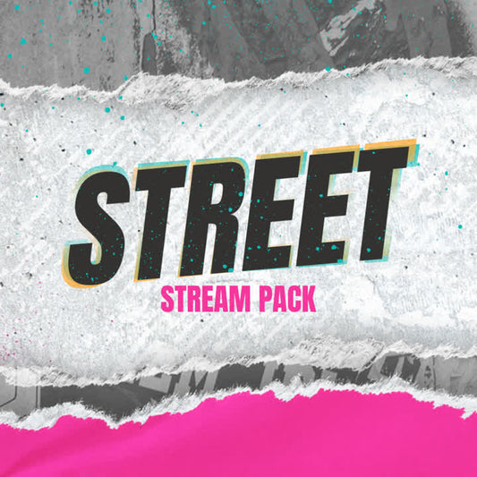 Street Stream Pack. Colorful animated overlays with graffiti style, featuring bold text.