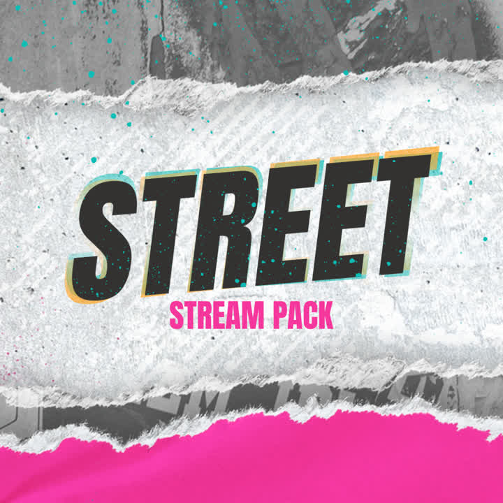 Street Stream Pack. Graffiti-inspired static stream overlays with bold text on textured background.