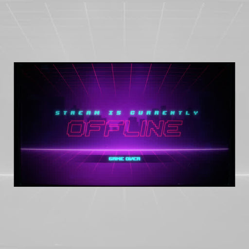 Stream is currently offline. Game over. Retro pixel design with vibrant colors.