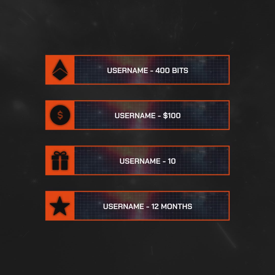 Nebula 3D Animated Stream Overlays. Dark cosmic theme with orange accent and text for tips.