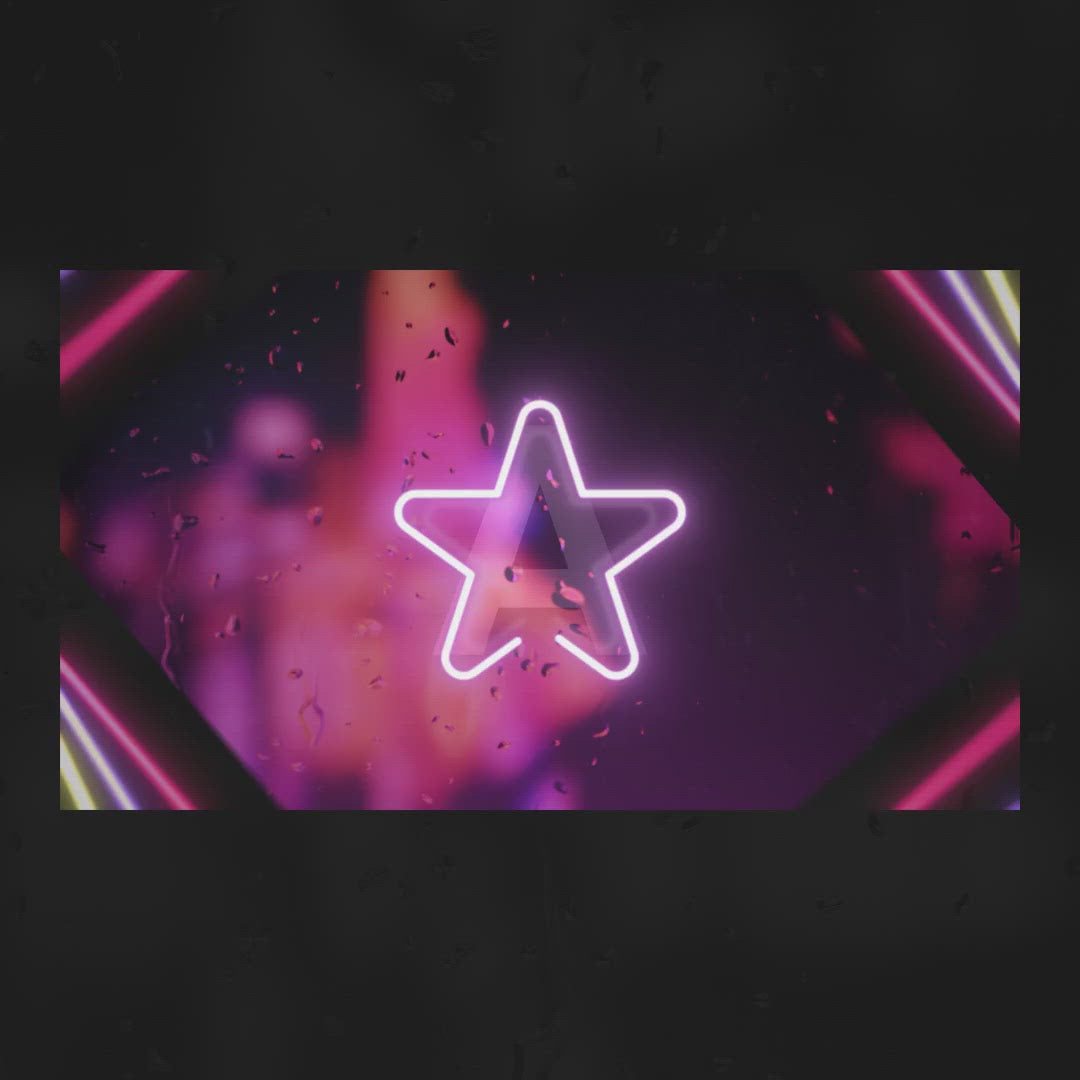 Neon Animated Stream Overlays. Vibrant neon star design on a colorful background.