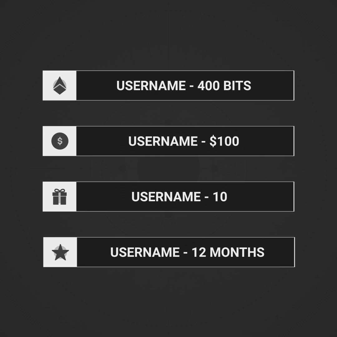 Guardian Animated Stream Overlays Package. Destiny 2 inspired dynamic overlays for Twitch. Dark background with white text.