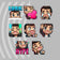 Grid Twitch Emotes featuring 8 unique designs. Colorful expressions like "Lurk" and "Hype."