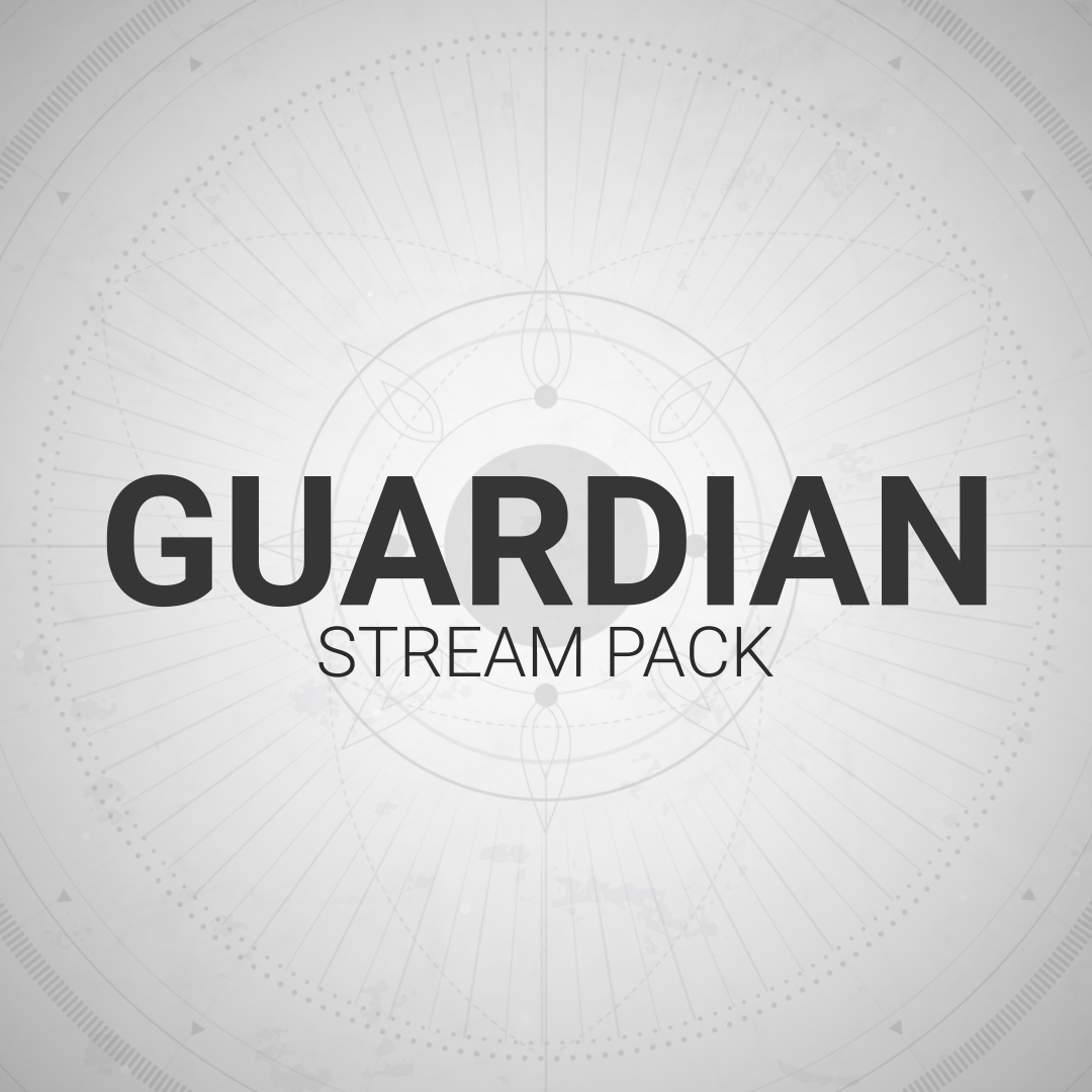 Text "GUARDIAN STREAM PACK" on a circular, light gray graphic background.