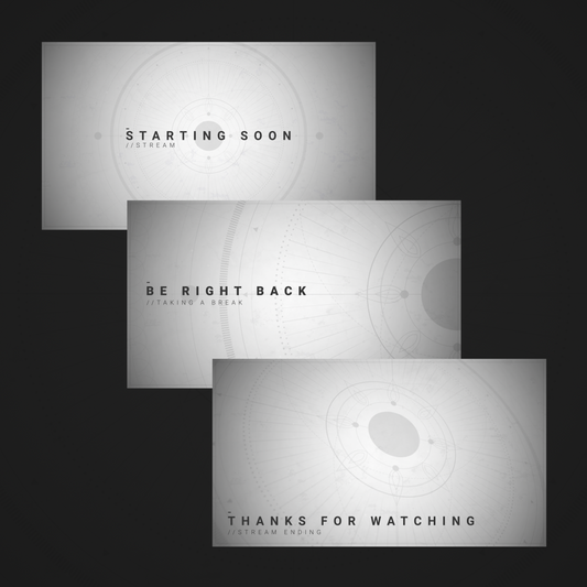 Three stream overlay screens: "Starting Soon," "Be Right Back," and "Thanks for Watching."