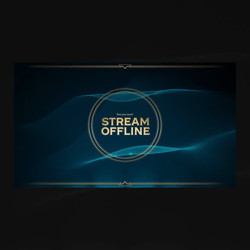 Stream Offline League of Legends inspired static overlay. Blue background with gold text.