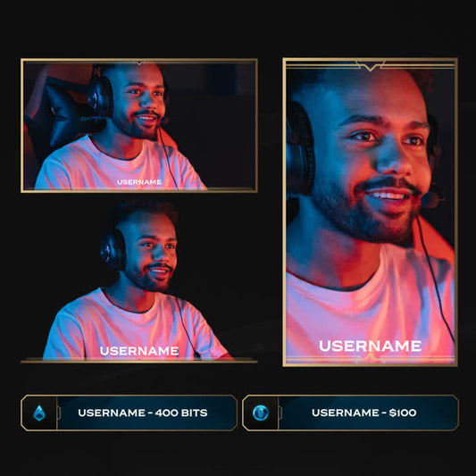 Hexrift Static Webcam Overlays. Customizable cam and event boxes with gold accents on a dark background.