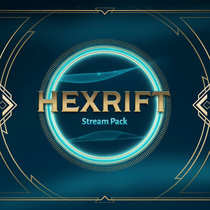 Hexrift Stream Pack. League of Legends inspired stream overlays. Blue background with gold text.