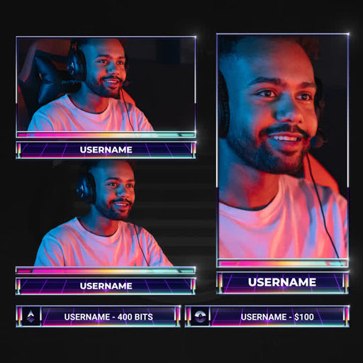 Three video overlays featuring a smiling man with headphones, customizable usernames and donations.