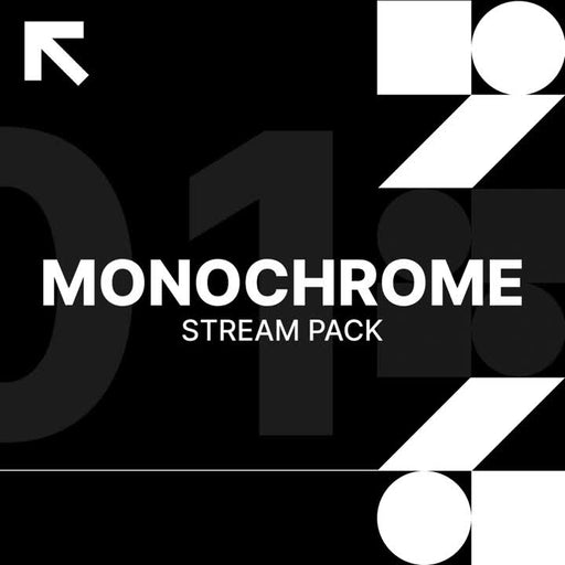 Monochrome Stream Pack. Black and white geometric design with bold text for overlays.