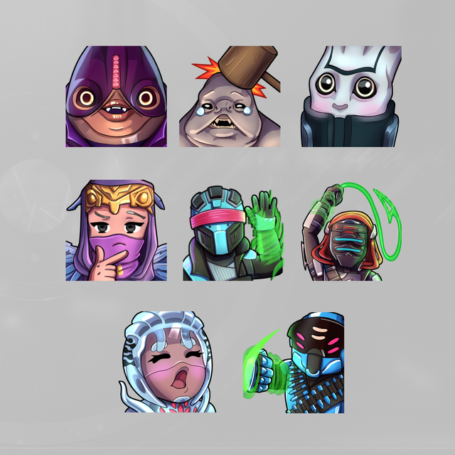 Neomoon Twitch Emotes. 8 colorful and unique designs for engaging viewer interaction.