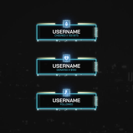 Neon Tech Static Stream Alerts. Urban neon light design with customizable alert messages.