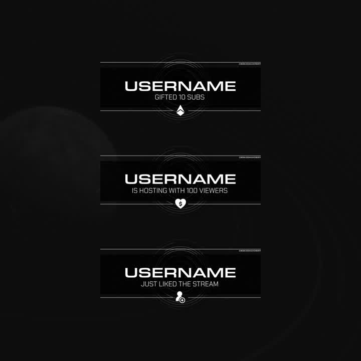 Orbital Static Stream Alerts. Space-themed alerts with black background and white text.