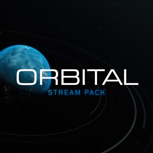 Orbital Stream Pack. Space-themed static stream overlays. Blue planet on a dark background.