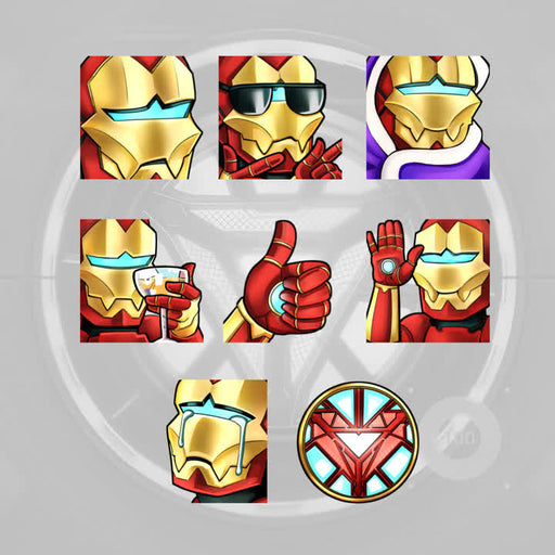 Reactor Twitch emotes featuring 8 unique designs of stylized armored characters.