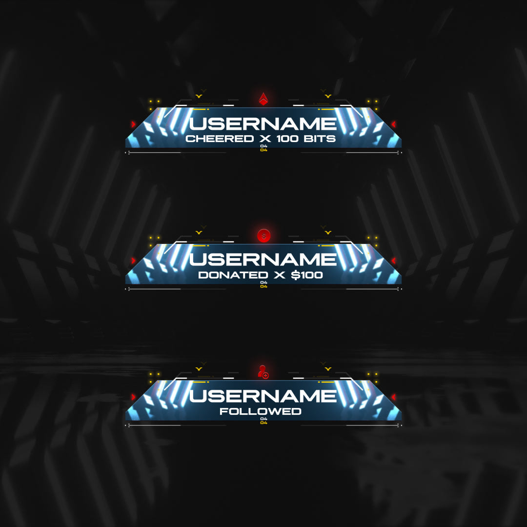 Futuristic Static Stream Alerts. Blue and black design. Alerts for bits, donations, and followers.