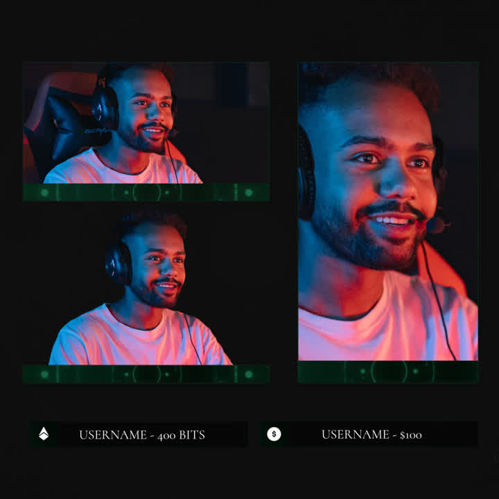 Dark Guardian Static Stream Overlays. Three webcam frames with green accents on a dark background.