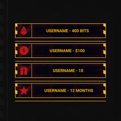 Mech Attack Static Stream Overlays. Black background with yellow caution stripes and custom text panels.
