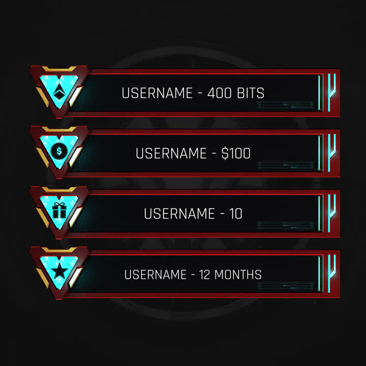 Reactor Static Stream Overlays. Triangular design with red and turquoise accents displaying user stats.