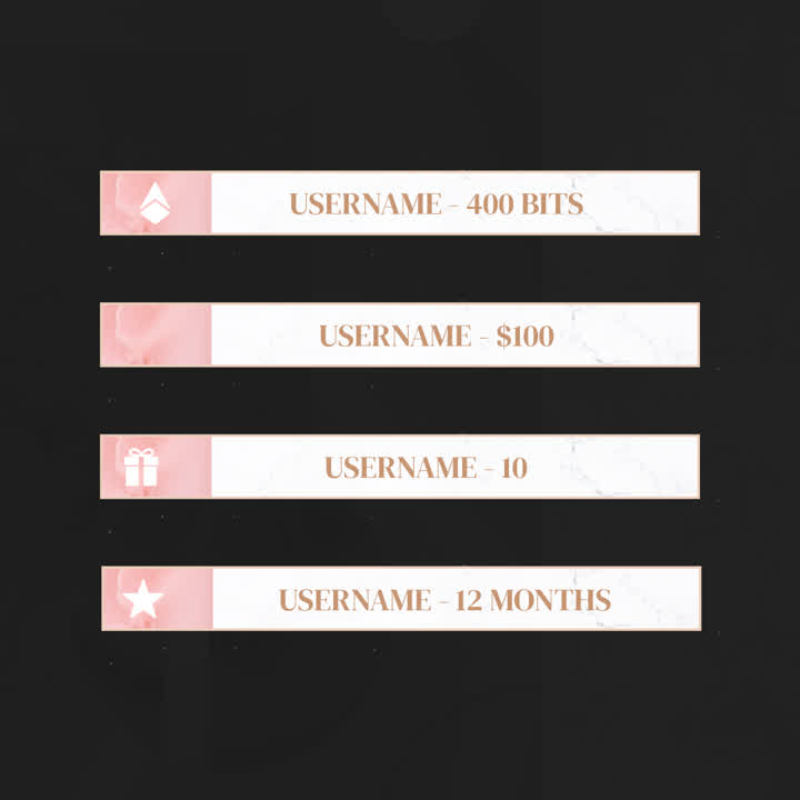 Rose Gold Stream Overlays. Elegant pink and gold design. Includes donation and support panels.