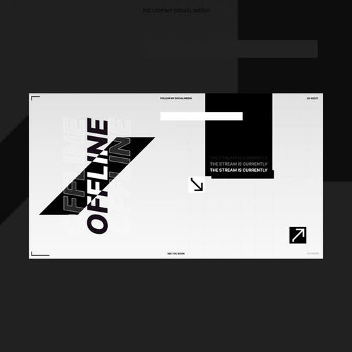 Modern Glitch Static Overlays. Bold black and white design with "Offline" and social media handles.