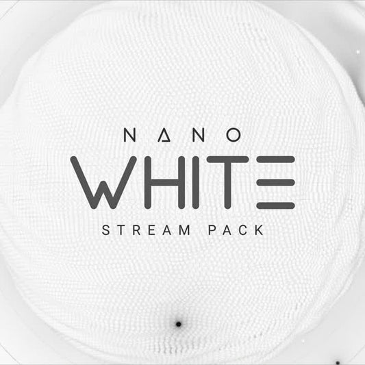 Nano White Stream Pack. Minimalistic design with white background and sleek grey text.