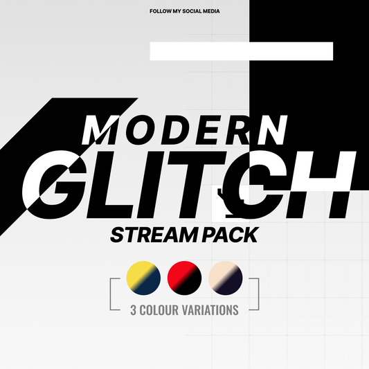 Modern Glitch Stream Pack. Colorful static stream overlays with geometric design and color variations.