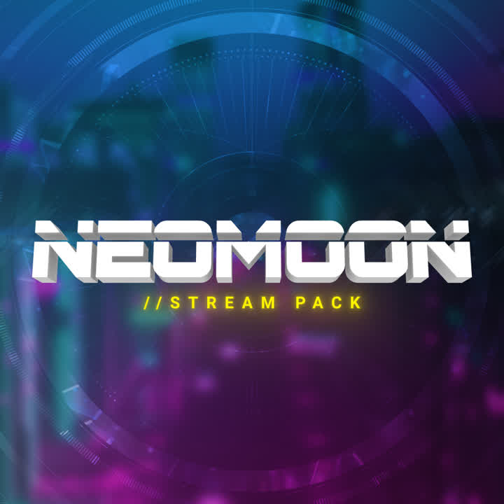 Neomoon Stream Pack. Vibrant blue and purple design with bold white text.