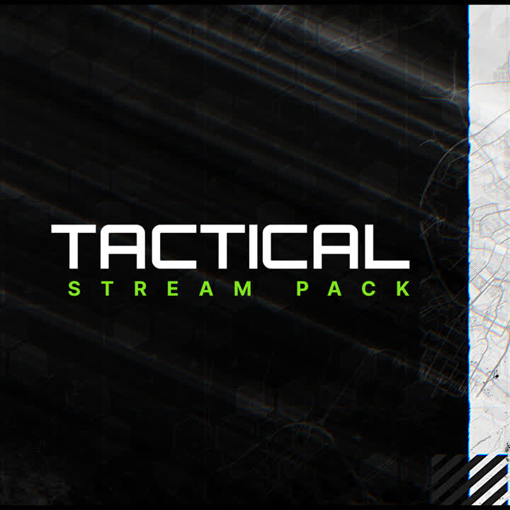 Tactical Stream Pack. Call of Duty inspired overlays. Dark background with green accents and text.