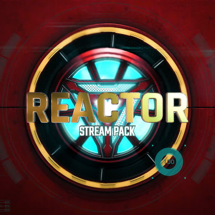 Reactor Stream Pack. Avengers inspired static stream overlays. Red and metallic design with bold text.