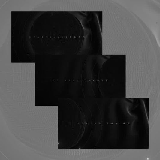 Nano Black Static OBS Scenes. Black textured background with white text: "Starting Soon," "Be Right Back," "Ending."