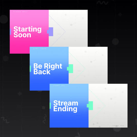 Shift Static OBS Scenes in pink, blue, and white. Messages: "Starting Soon," "Be Right Back," "Stream Ending."