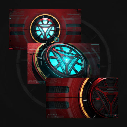 Reactor Static OBS Scenes. Red and black with glowing blue accents. Geometric design elements.