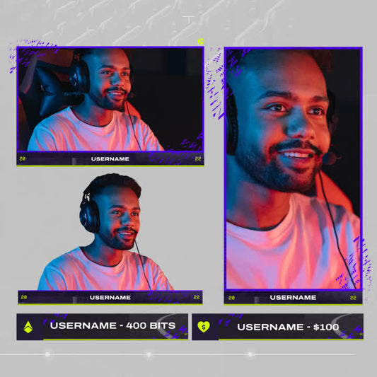 Striker Static Webcam Overlays. Customizable cam boxes with vibrant accents for streamers.