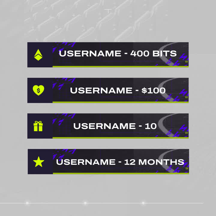 Striker Static Stream Overlays. Dynamic FIFA-themed design. Displays bits, donations, and subscriptions.