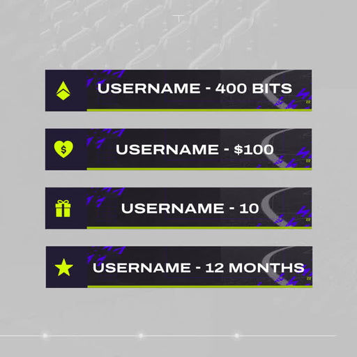 Striker Static Stream Overlays. Dynamic FIFA-themed design. Displays bits, donations, and subscriptions.